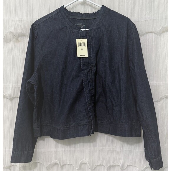 Lucky Brand Denim Cropped Bomber Blazer Women’s XL True Ingigo Capsule Wardrobe - Picture 1 of 12